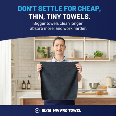 Microfiber Wholesale MW Pro 16x16 Auto Detailing Towels - Plush Car Drying Cloths for Wax Removal, Interiors & Body Shops - Scratch Free (Black, 12-Pack) - Image 3