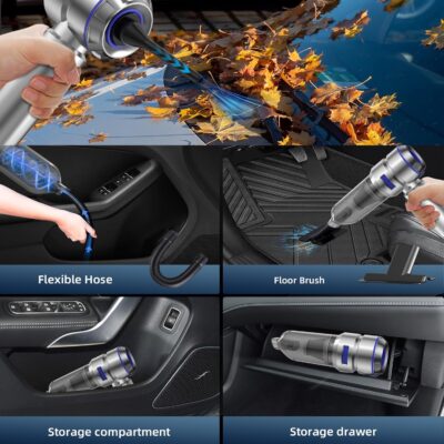 Portable Car Vacuum - 22000PA Cars Vacuum Cleaner High Power 4 in 1 Compressed Air Duster & Air Blower & Pump Hand Held Vacuums Cordless with Brushless Motor for Car Home Office Blue - Image 4