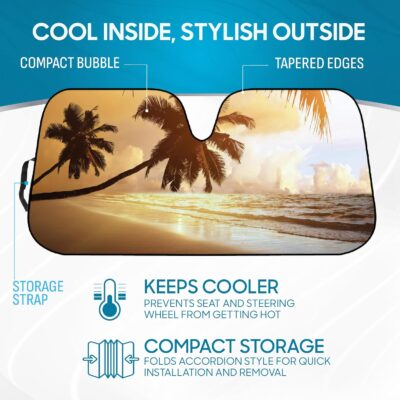 BDK Golden Sunset Beach Front Windshield Sun Shade Accordion Folding Cute Car Window Shades for Truck & Car Sunshade Shield for Sun UV Rays - Visor Protector Keeps Your Vehicle Cool - 58 x 27 inches - Image 2