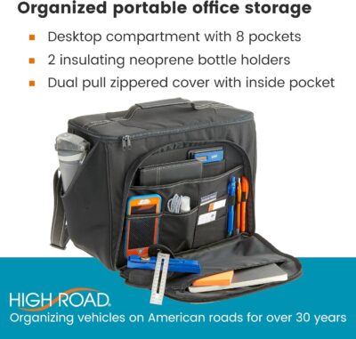 High Road Car Office Organizer - Front Seat Organizer with Desk Supplies Compartment, Laptop Sleeve, 2 Bottle Holders, Storage Cover and Padded Shoulder Strap for Cars, Trucks and Patrol Vehicles - Image 3