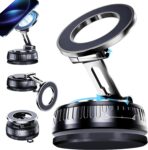 2026 Upgraded Magnetic Car Phone Mount for MagSafe: 360° Rotatable Adjustable Holder with 180+LBS Strong Suction Cup & 4200gf Magnet, Compatible with iPhone Series & Android Devices, Black