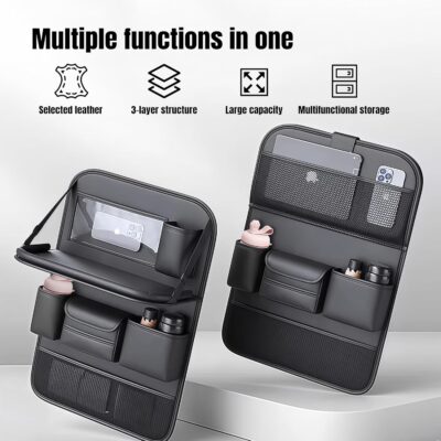 Car Backseat Organizer with Foldable Table Tray,Car Seat Back Protector with Touch Screen Phone Holder,Premium PU Leather Material,Compatible with Suitable for Most Car Travel Accessories - Image 4
