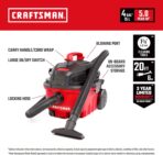 CRAFTSMAN CMXEVBE17040 4 Gallon 5.0 Peak HP Wet Dry Vac, Portable Shop Vacuum Wet and Dry with Filter, Hose and Attachments for Home and Automotive Cleaning - Image 2