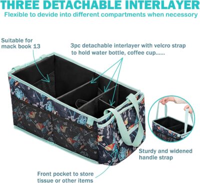 HEYSKAY Car Seat Organizer-Passenger Seat Organizer, Collapsible Small Car Seat Organizer for Console Front/Back, Car Caddy with 4pc Drink Holders Automotive Backseat Organizer for Kids - Image 2