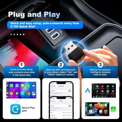 2 in 1 Mini Android Auto and Wireless CarPlay Adapter Convert Factory Wired to Wireless Dongle, Compact Size USB CarPlay Wireless Stick AAndroid Auto Adapter for iOS 12+/Android No Delay - Image 6