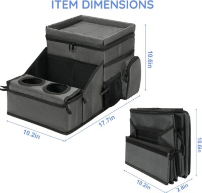 Car Organizer for Front Seat Organizer and Storage, Collapsible Car Caddy, Passenger Seat Organizer with Partitions & Cup Holders, Car Organization for kids and Adults (Grey) - Image 3