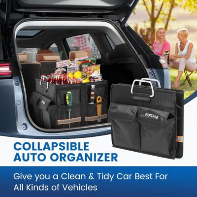 Trunk Storage Organizer with Lid, 35cm Small 36L Collapsible Car Trunk Organizer,Small Car Organizer Aluminium Handle, Car Accessories for Sedan Auto SUV Truck Minivan Road Emergency Black - Image 3