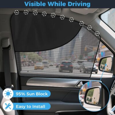 Roberly 4 PCS Magnetic Double Layer Car Window Shade for Baby, 19.7" x 18.9" Front Side Sun Shade 26.4" x 18.1" Rear Curtain with Full/Half Blackout UV Privacy Protection for Car Travel Sleeping Camp - Image 3