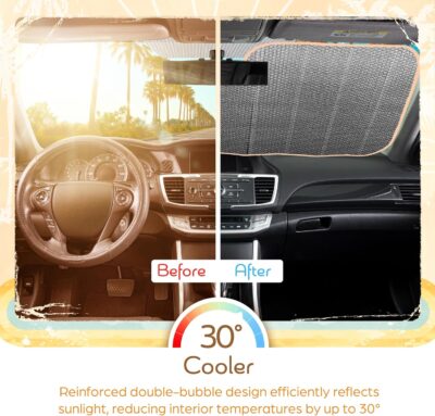 C&C Sage Floral Car Windshield Sun Shade - Sun Visor Sunshade for Car Windshield - Window Shades for Cars, SUV & Truck - Dash Cover UV Protection for Front Window Shade Accessories - 57" x 27" - Image 4