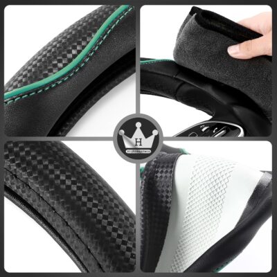 HighnessHwoo 3D Car Steering Wheel Cover Comfort Grip Massage Sporty Anti-Slip Carbon Fiber Faux Leather for F150, Trucks, Jeep, Van, Car Handle Covers for All Seasons, 15.2-16in, Green - Image 7