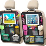 Car Backseat Organizer ，2 Pack Car Organizer Back Seat with 11" Tablet Holder, 10 Storage Pockets Seat Back Protectors Kick Mats for Kids Toddlers, Travel Accessories (Black)