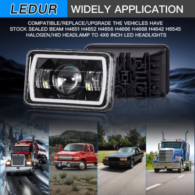 LEDUR 4x6 LED Headlights DOT Approved 4PCS Angel Eye Halo Turn Signal DRL Hi/Lo Sealed Beam Rectangle Headlight Replace H4651 H4652 H4656 H4666 H6545 for Kenworth T800 W900 Peterbilt 378 379 Truck Van - Image 9