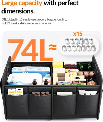 Homeve Trunk Organizer, Car Storage, Reinforced Handles, Collapsible Multi-Compartment, Foldable, Waterproof, Sturdy, 600D Oxford Polyester For Car, SUV, Mini-Van, Black, 2 Compart - Image 5