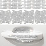 Bling Car Door Handle Protector, 10 PCS, White Sparkling Rhinestone Cars Door Protective Cover, Anti-Scratch Auto Handles Sticker, Universal Bling Car Accessories for Women