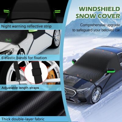 Large Car Windshield Cover for Ice and Snow - Automotive Windshield Snow Covers with Side Window & Rearview Mirror Protector, Winter Magnetic Car Anti-Snow Cover, Universal for Most Cars,Sedan,SUV - Image 3