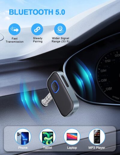 COMSOON Bluetooth AUX Adapter for Car, Noise Reduction Bluetooth Receiver for Music/Hands-Free Calls, Wireless Audio Receiver for Home Stereo/Speaker, 16H Battery Life/Dual Connect (Black+Gray) - Image 2