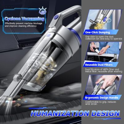 Handheld Vacuum Cordless, 16000PA Strong Suction Hand Held Car Vacuum Cleaner, Portable Hand Vacuum Rechargeable with Multi-Nozzles & LED Light for Home, Car, Office, Pets - Image 5