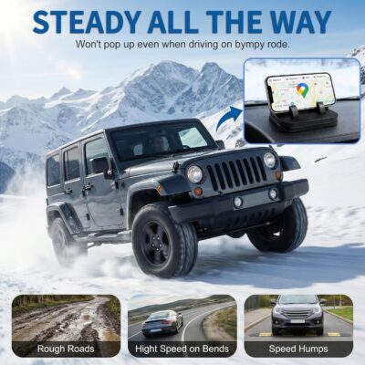 2-in-1 Car Dashboard Phone Mount with Roll-Up License Plate Holder, Adjustable 360° Viewing, Shockproof Anti-Slip Silicone Cradle, No-Installation Dash Stand for All Smartphones - Image 2