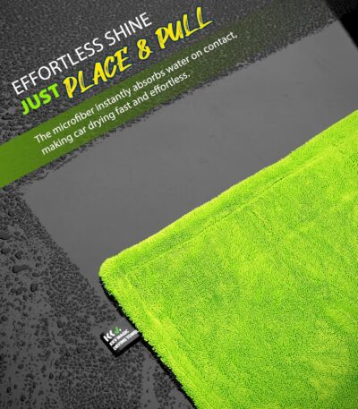 KKV Full-Sized SUV Drying Towel, 48”x24” Dual Sided Microfiber Car Cleaning Towel with Twisting Yarn Technique, 1400GSM Super Absorbent, Scratch-Free, Machine Washable (Darkgray-GreenYellow) - Image 5