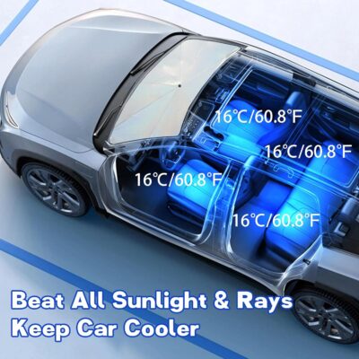 Windshield Sun Shade Umbrella, Portable Foldable, Spring Structure Wind Shield, Front Window Sunshade, Protect from Sun Rays Car Windshield, for Men (57'' x 31.5'') - Image 5