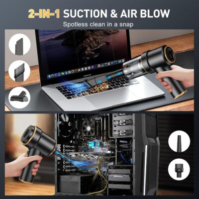 KMM Handheld Car Vacuum Cleaner, 9000PA Vacuum Cleaner & Air Duster, 120W High Power Vacuum Portable Cordless, Hand Held Vacuum Rechargeable with Multi-Nozzles & LED Light for Home, Car, Office - Image 2