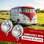HECASA Pair Fog Lights Universal Fit 12 Volt 35 Watts Chrome Vintage Style Clear Lens Steel+Glass Adjustable Ball and Cup Mounting 2PCS - Image 2