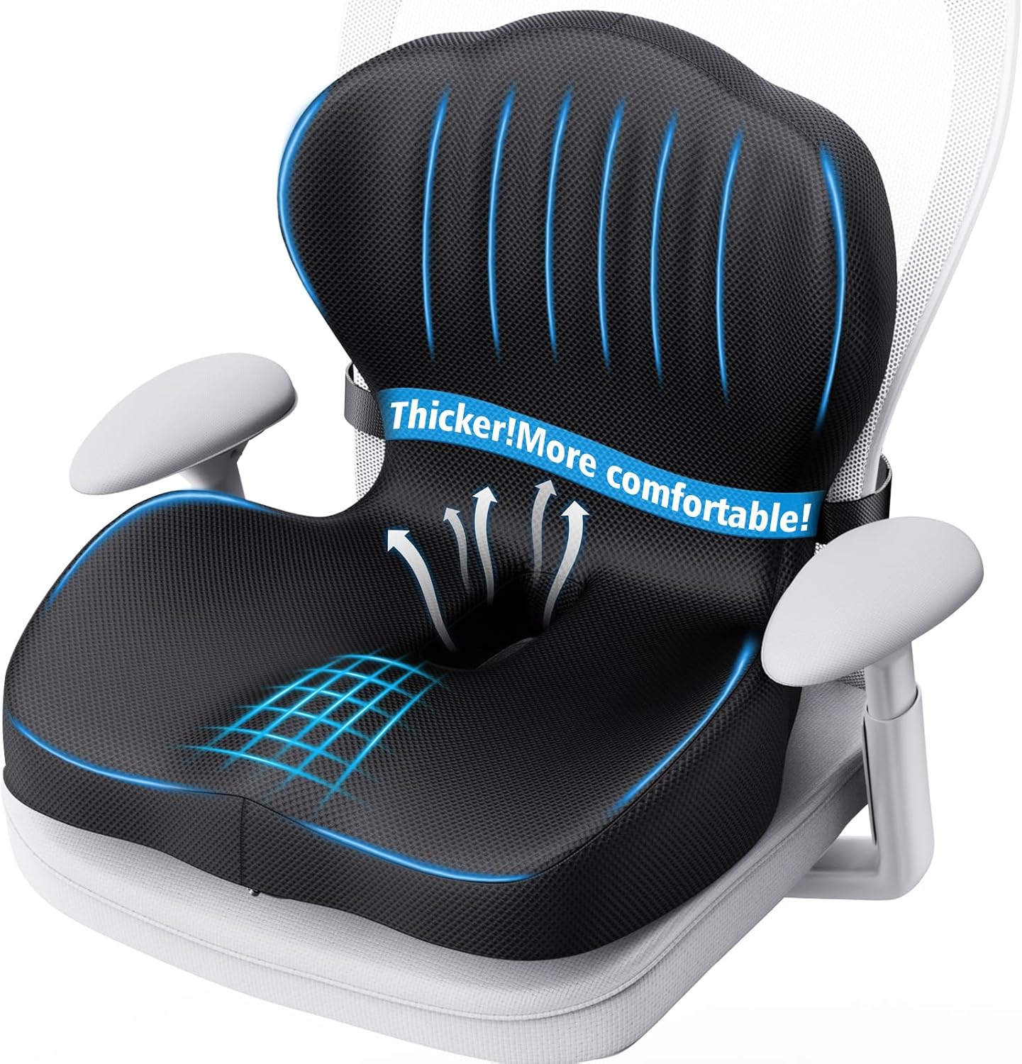 81NvR2C5oSL._AC_SL1500_.jpg Benazcap Memory Foam Seat Cushion with Lumbar Support Pillow for Office Chair, Car & Gaming Seat, Wheelchair, Ergonomic Design for Sciatica & Tailbone Pressure Relief, Black - Image 1