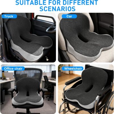 Denchy Car Seat Cushion with Lumbar Support for Long Sitting, Ergonomic Memory Foam Driving Seat Cushions for Semi Truck Bus Driver Trucker, Non Slip Office Chair Cushion (Dark Light Gray) - Image 6