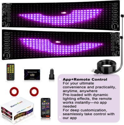 2PCs Programmable Scrolling Led Eyes Display, 23.62"x4.72" Flexible Devil Eyes Windshield with Remote and APP Control, Led Sign for Cars/Trucks/SUVs, Customizable Digital Display for Store School Hotel Party - Image 3