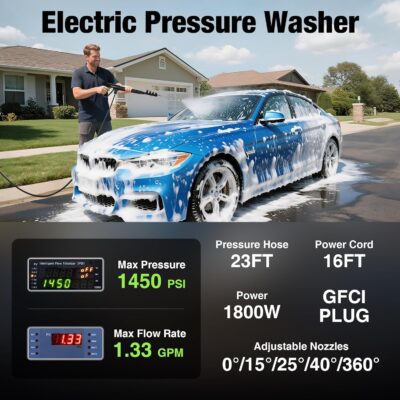 Pressure Washer, Power Washer with GFCI Safety Plug & No-Bend 360° Nozzle, 1.33 GPM Pressure Washer Complete with Foam Cannon & 4 Nozzles for Car & Home - Image 2