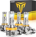 FAHREN 2026 Upgraded H11/H9/H8 9005/HB3 light Bulbs combo, 𝟏𝟏𝟎,𝟎𝟎𝟎𝐋𝐌 𝟏𝟐𝟎𝟎% Brighter 6500K with Cooling Fan H11 9005 Light Kits, 1.1 Mini Size H9 Bulb, CANBUS Ready Plug And Play, Pack Of 4