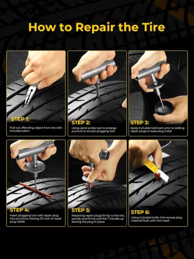 AUTOWN Tire Repair Kit with Plugs Fix Punctures & Plug Flats with Ease - Heavy Duty Flat Tire Puncture Repair Kit for Car, Motorcycle, ATV, UTV, RV, Trailer, Tractor, Jeep, Etc - Image 6