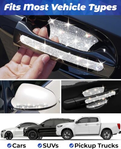 Bling Car Door Handle Protector, 10 PCS, White Sparkling Rhinestone Cars Door Protective Cover, Anti-Scratch Auto Handles Sticker, Universal Bling Car Accessories for Women - Image 6