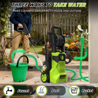 KEPEAK Power Pressure Cleaner for Effortless Cleaning with 4 Quick Connect Nozzles, 5000PSI, Foam Cannon, 52ft Hose Reel, for Cars Fences Driveways Patios - Image 5