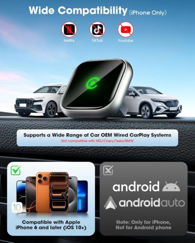 Wireless Carplay Adapter for iPhone - Support GPS Navigation System, Wireless Dongle for Apple Carplay, Compatible with OEM Wired CarPlay in Cars (2016 and Newer) and Motorcycle - Image 6