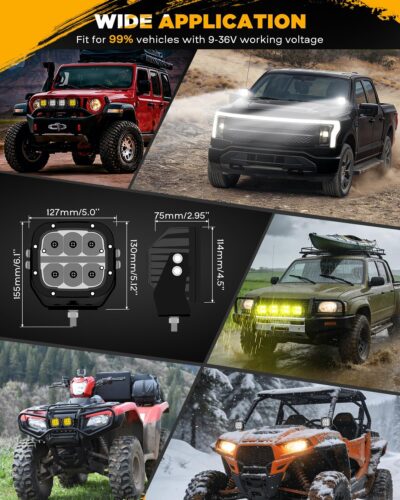 Auxbeam XP-Ultra Series 5 Inch Cube Offroad Lights, Amber DRL Function, Amber White Light Covers, 132W 15600LM Spot Flood Combo, LED Pod Light Bar Off-Road Fog Lights, Pair - Image 8