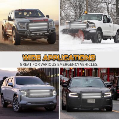 XRIDONSEN 2PCS 30 inch White Grill Strobe Lights Strip 360 LED Truck Grille Lights Exterior Front/Rear Emergency Flashing Warning Hazard Safety Caution Lights for Tow Plow Trucks Construction Vehicles - Image 6