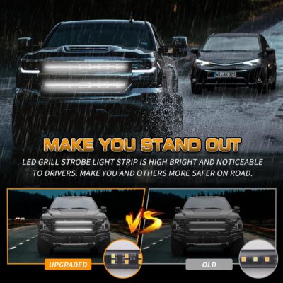 XRIDONSEN 2PCS 30 inch White Grill Strobe Lights Strip 360 LED Truck Grille Lights Exterior Front/Rear Emergency Flashing Warning Hazard Safety Caution Lights for Tow Plow Trucks Construction Vehicles - Image 2