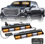 XRIDONSEN 2x 17 inch Emergency Dash Strobe Lights for Trucks Interior Front/Rear Windshield Lights 40 LED Amber White Safety Warning Hazard Lights w/Controller for Plow Trucks Construction Vehicles