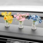Flower Car Accessories Dashboard Plant Decorations, Set of 3 Mini Flowers Bouquet Car Decor for Women Aesthetic (Colorful)