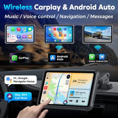 Portable Apple Carplay Screen for Car, 8" Wireless Android Auto Screen with 4K Dash Cam & 1080P Backup Camera, Secure Strong Bracket, Navigation, Bluetooth, Mirror Link, Fits All Vehicles - Image 2
