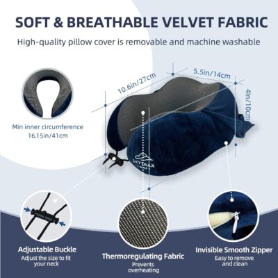 Travel Pillow with Extra Large Hood for Airplane Long Flights Privacy and Comfort Memory Foam with Velvet Cover for Road Trip Head&Neck Support for Plane Office Cars Sleeping & Rest (Navy Blue) - Image 6