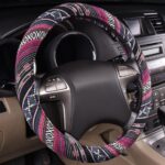 CAR PASS Boho Steering Wheel Cover, Ethnic Flax Cloth Universal Steering Wheel Cover,Anti-Slip Design, Fit 14.5-15 inches for Vehicles,Cars,SUV,Vans