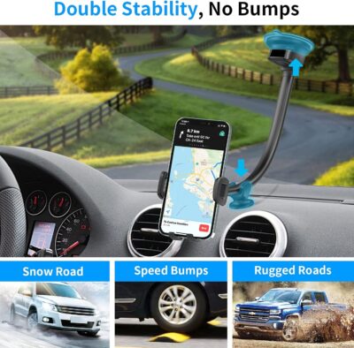 APPS2Car 14'' Gooseneck Car Phone Holder,Heavy Duty Phone Holder for Truck, [Flexibile Long Arm] [Anti Shake stabilizer] Windshield Car Phone Mount Suction Cup,Fit for iPhone, Samsung (Mirror Black) - Image 2