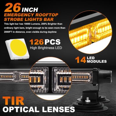 ASPL 26inch 126 LED Rooftop Emergency Strobe Lights Bar Double Side Flashing Safety Warning Traffic Advisor Light Bar Hazard Snow Plow Light for Work Trucks Vehicles Construction Tow Pickup(Amber) - Image 2