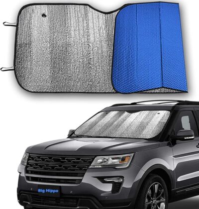 Big Hippo Car Windshield Sun Shade UV Rays Sun Visor Shade,Auto Front Car Window Shades Protector Folded Sun Shield Shade,Keeps Vehicle Cool - Blue (Size: 55.16"X 27.5") - Image 9