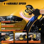 Cordless Car Buffer Polisher kit [2x 2000mAh 21V Batteries & 18 PCS Attachments] 6-Speed Orbital Design, LED Display, Lightweight Detailing Tool for Waxing, Polishing & Scratch Removal-Yellow - Image 4