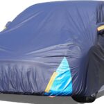 Tesla Model 3 Car Cover Waterproof All Weather, 6 Layers Outdoor Full Exterior Cover Rain Sun UV Snowproof Protection with Zipper Cotton, Mirror Pocket and Charging Port