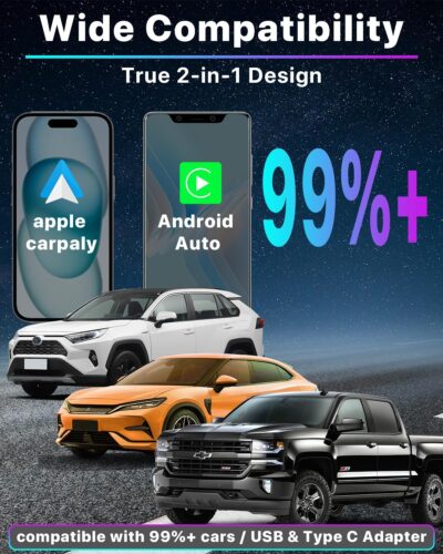 Omeyo Wireless CarPlay Adapter for CarPlay & Android Auto, Auto Connect 2026 Wireless Upgrade, Plug & Play 5.8GHz WiFi in 10s, Stable No Lag for Factory Wired Cars, Compatible with iPhone & Android - Image 2