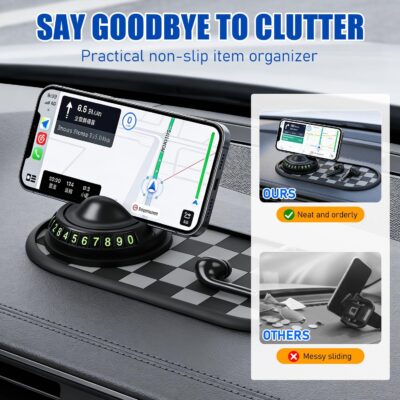 Multifunctional Car Anti-Slip Mat with 360° Rotating Phone Holder,Anti Slip Mat for Car Dashboard with Temporary Parking Number,Anti Slip Phone Mat for Car for Phones, Sunglasses, Keys (Gray Black) - Image 4